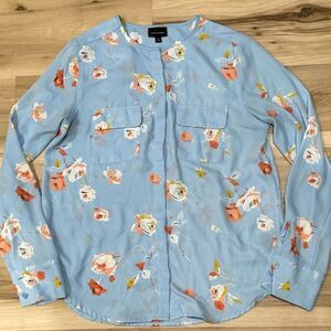 Who What Wear Blue Floral Button Up Blouse Top Women’s Small